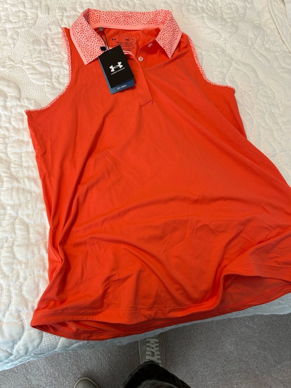 Under Armour Iso-Chill Polo - Coral and Pink Dot Collar - Picture 7 of 11